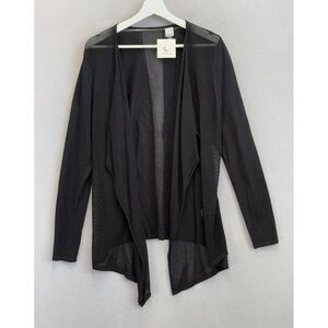 A. Moon Women's Size Large Black Texture Sheer Mesh Hi-Low‎ Open Cardigan NWT